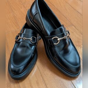 NWOT H&M Black Loafers with Gold Buckle